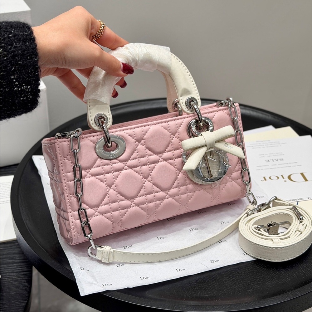 Dior Pink Quilted Top-Handle Satchel with White Trim